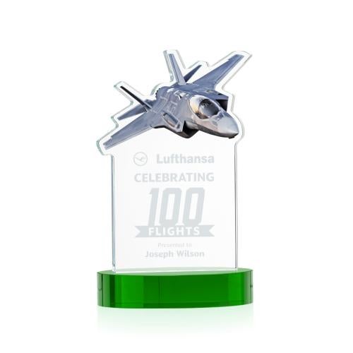 Awards and Plaques - Crystal Trophies - Top Gun on Alberton Base Green Unique Crystal Trophy