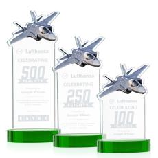 Top Gun on Alberton Base Green Unique Crystal Trophy - Crystal Trophies