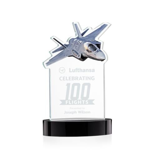 Awards and Plaques - Crystal Trophies - Top Gun on Alberton Base Black Unique Crystal Trophy