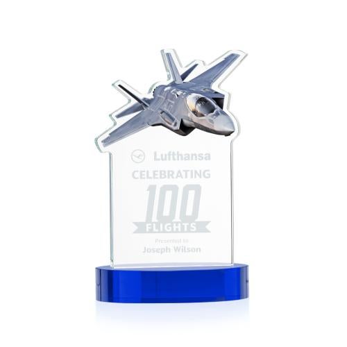 Awards and Plaques - Crystal Trophies - Top Gun on Alberton Base Blue Unique Crystal Trophy
