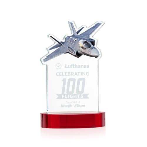 Awards and Plaques - Crystal Trophies - Top Gun on Alberton Base Red Unique Crystal Trophy