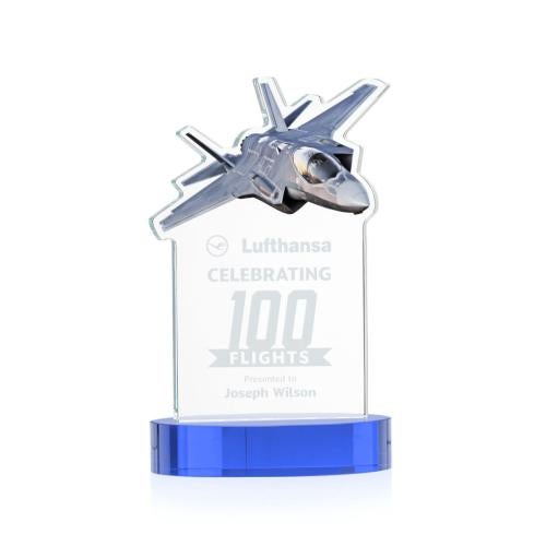 Awards and Plaques - Crystal Trophies - Top Gun on Alberton Base Sky Blue Unique Crystal Trophy