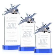 Top Gun on Alberton Base Sky Blue Unique Crystal Trophy - Crystal Trophies