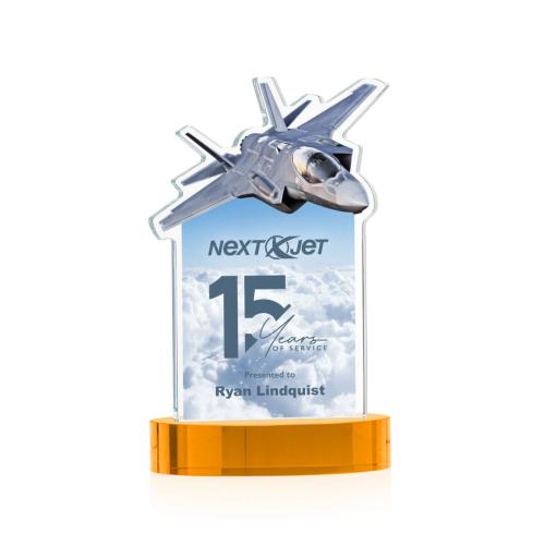 Awards and Plaques - Crystal Trophies - Top Gun Full Color on Alberton Base Amber Unique Crystal Trophy