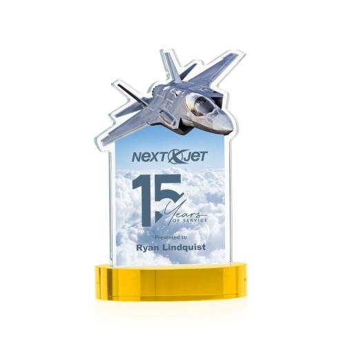 Awards and Plaques - Crystal Trophies - Top Gun Full Color on Alberton Base Gold Unique Crystal Trophy