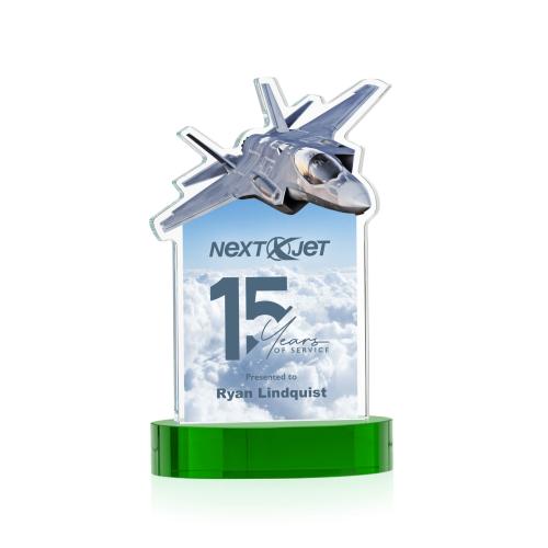 Awards and Plaques - Crystal Trophies - Top Gun Full Color on Alberton Base Green Unique Crystal Trophy