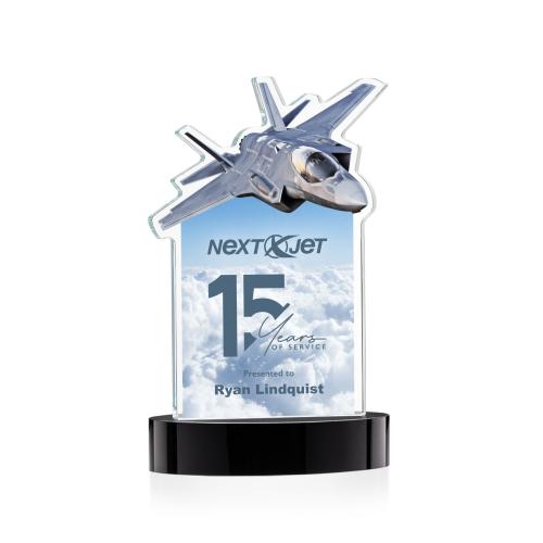 Awards and Plaques - Crystal Trophies - Top Gun Full Color on Alberton Base Black Unique Crystal Trophy