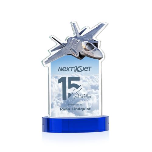 Awards and Plaques - Crystal Trophies - Top Gun Full Color on Alberton Base Blue Unique Crystal Trophy