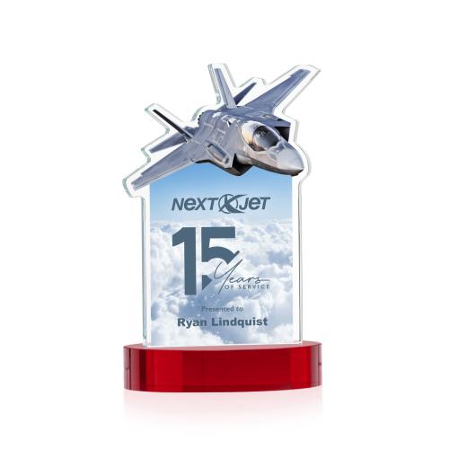 Awards and Plaques - Crystal Trophies - Top Gun Full Color on Alberton Base Red Unique Crystal Trophy