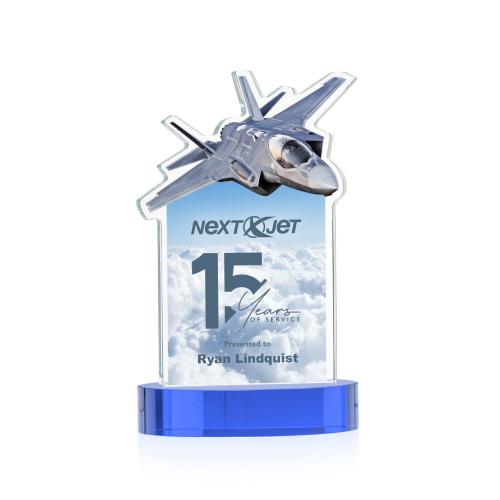 Awards and Plaques - Crystal Trophies - Top Gun Full Color on Alberton Base Sky Blue Unique Crystal Trophy