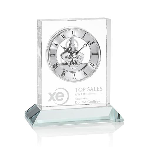 Awards and Plaques - Crystal Trophies - Crystal Clocks - Ashland Clock on Base - Silver Dial
