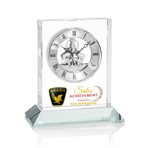 Awards and Plaques - Crystal Trophies - Crystal Clocks - Ashland Full Color Clock on Base - Silver Dial