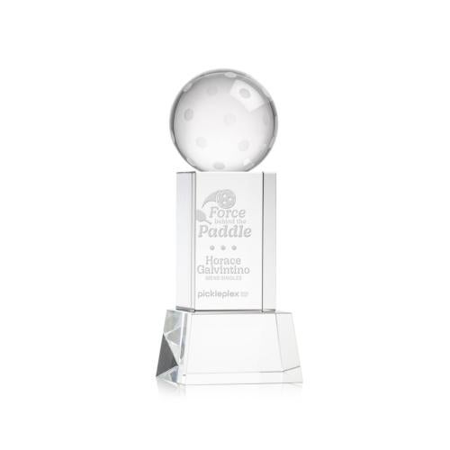 Awards and Plaques - Crystal Trophies - Pickleball on Belcroft Base Clear Globe Crystal Trophy