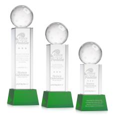 Pickleball on Belcroft Base Green Globe Crystal Trophy - Pickleball Trophies