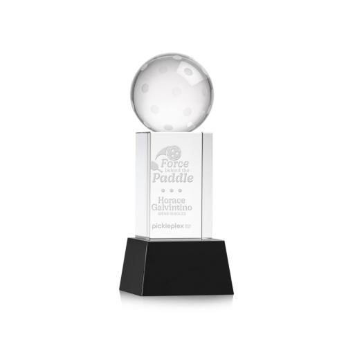 Awards and Plaques - Crystal Trophies - Pickleball on Belcroft Base Black Globe Crystal Trophy