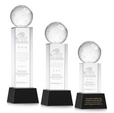 Pickleball on Belcroft Base Black Globe Crystal Trophy - Pickleball Trophies