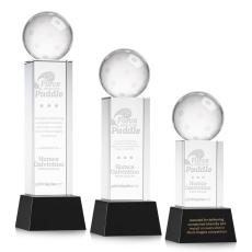 Pickleball on Belcroft Base Black Globe Crystal Trophy - Pickleball Trophies