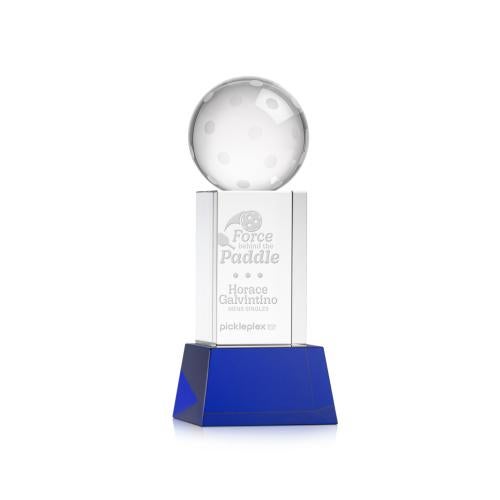 Awards and Plaques - Crystal Trophies - Pickleball on Belcroft Base Blue Globe Crystal Trophy