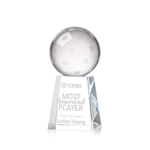 Awards and Plaques - Crystal Trophies - Pickleball Globe on Medium Base Crystal Trophy