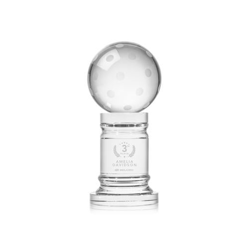 Awards and Plaques - Crystal Trophies - Pickleball Globe on Pedestal Base Crystal Trophy