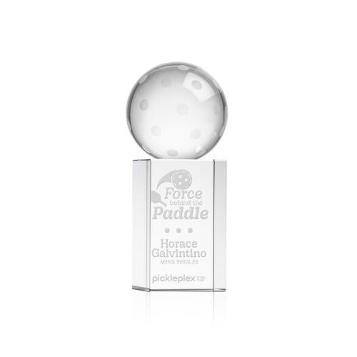 Awards and Plaques - Crystal Trophies - Pickleball Globe on Yoder Base Crystal Trophy