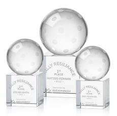 Pickleball Globe on Square Base Crystal Trophy - Pickleball Trophies