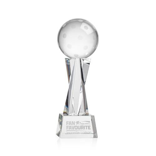 Awards and Plaques - Crystal Trophies - Pickleball on Saldana Base Clear Globe Crystal Trophy