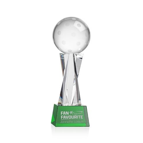Awards and Plaques - Crystal Trophies - Pickleball on Saldana Base Green Globe Crystal Trophy