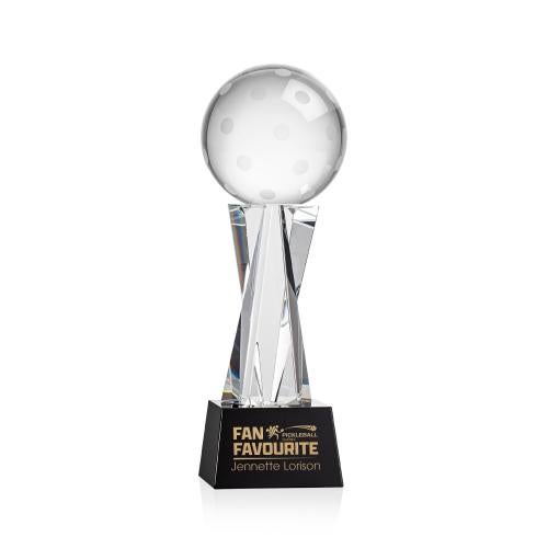 Awards and Plaques - Crystal Trophies - Pickleball on Saldana Base Black Globe Crystal Trophy