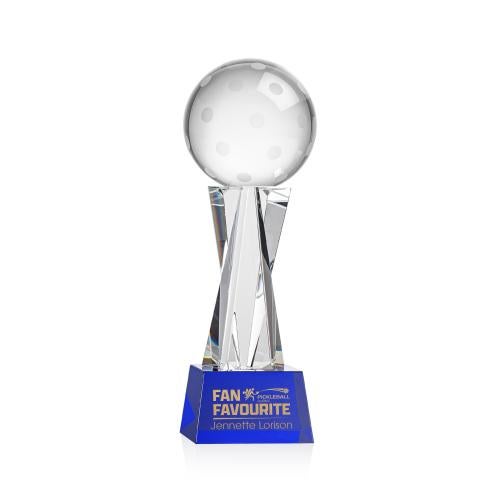 Awards and Plaques - Crystal Trophies - Pickleball on Saldana Base Blue Globe Crystal Trophy
