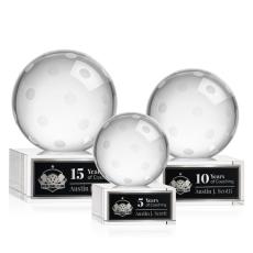 Pickleball Globe on Plated Base Crystal Trophy - Pickleball Trophies