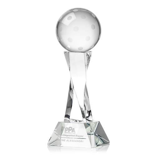 Awards and Plaques - Crystal Trophies - Pickleball on Spirale Spire Base Clear Globe Crystal Trophy