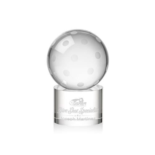 Awards and Plaques - Crystal Trophies - Pickleball Globe on Round Base Crystal Trophy