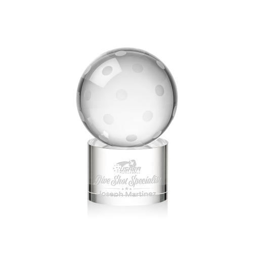 Awards and Plaques - Crystal Trophies - Pickleball Globe on Round Base Crystal Trophy