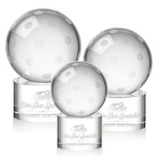 Pickleball Globe on Round Base Crystal Trophy - Pickleball Trophies
