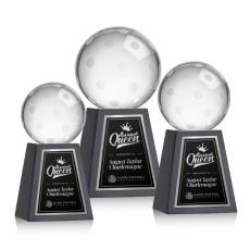 Pickleball Globe on Tall Marble Base Crystal Trophy - Pickleball Trophies