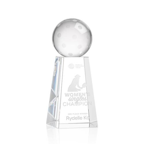 Awards and Plaques - Crystal Trophies - Pickleball Globe on Tall Base Crystal Trophy