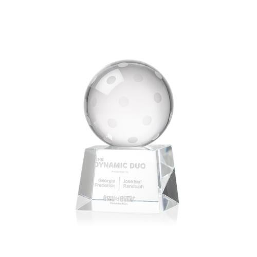 Awards and Plaques - Crystal Trophies - Pickleball Globe on Small Base Crystal Trophy