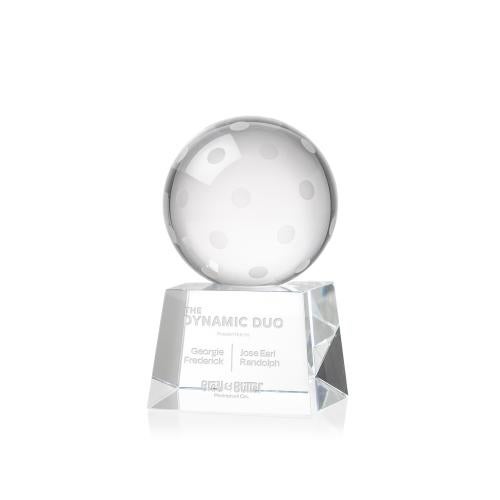 Awards and Plaques - Crystal Trophies - Pickleball Globe on Small Base Crystal Trophy