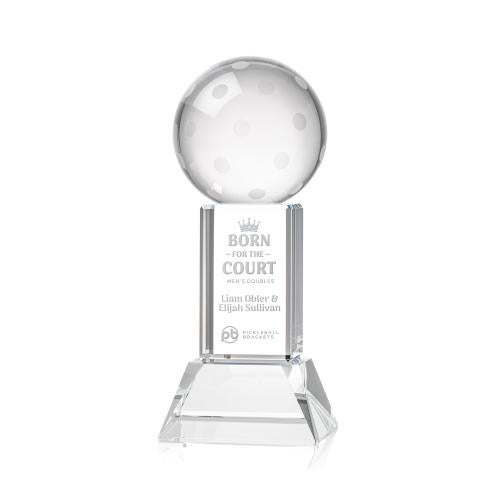 Awards and Plaques - Crystal Trophies - Pickleball on Tower Base Clear Globe Crystal Trophy
