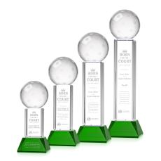 Pickleball on Tower Base Green Globe Crystal Trophy - Pickleball Trophies