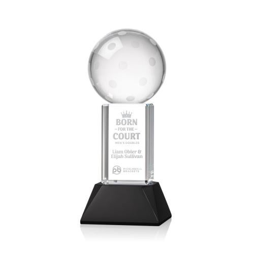 Awards and Plaques - Crystal Trophies - Pickleball on Tower Base Black Globe Crystal Trophy