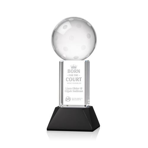 Awards and Plaques - Crystal Trophies - Pickleball on Tower Base Black Globe Crystal Trophy