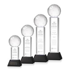 Pickleball on Tower Base Black Globe Crystal Trophy - Pickleball Trophies