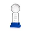 Pickleball on Tower Base Blue Globe Crystal Trophy