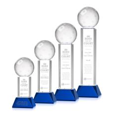 Pickleball on Tower Base Blue Globe Crystal Trophy - Pickleball Trophies