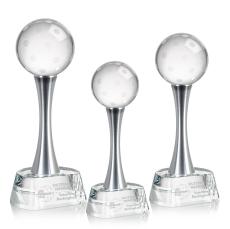 Pickleball Globe on Metal Pedestal Base Crystal Trophy - Pickleball Trophies
