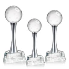 Pickleball Globe on Metal Pedestal Base Crystal Trophy - Pickleball Trophies