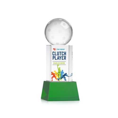 Awards and Plaques - Crystal Trophies - Pickleball Full Color on Belcroft Base Green Globe Crystal Trophy
