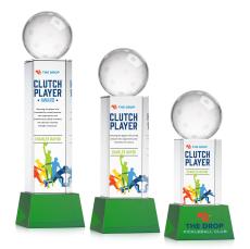 Pickleball Full Color on Belcroft Base Green Globe Crystal Trophy - Pickleball Trophies